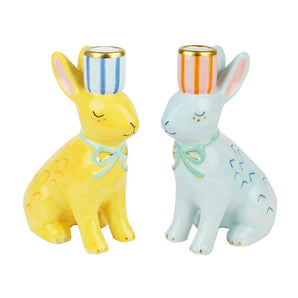 Bougeoirs en céramique en forme de lapins peints à la main