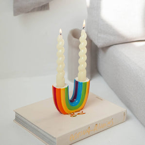 Porte-bougie double arc-en-ciel