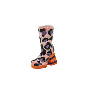 Boot with Leopard Print Ceramic Vase - Pink/ Orange