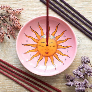 Porte-encens en céramique rose céleste Le Soleil