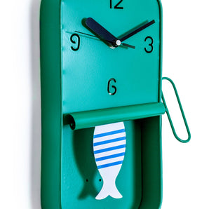 Horloge murale à pendule en métal vert menthe, boîte à sardines