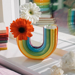 Vase double en céramique arc-en-ciel