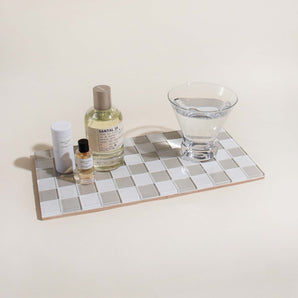 Large Glass Tile Decorative Tray - White & Beige