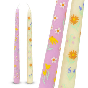 Bougies coniques - Lot de 2 / Motifs floraux printaniers