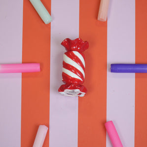 Candy Candle Holder - Red/White